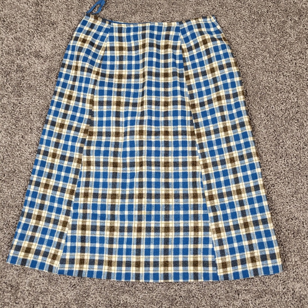 Pendleton Plaid Skirt Women 12 Blue Excellent Vintage 100% Virgin‎ Wool A-Line